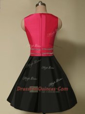 Excellent Satin Scoop Sleeveless Lace Up Beading Evening Dress in Red And Black