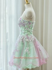 Luxurious Strapless Sleeveless Zipper Evening Dress Multi-color Organza