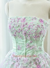 Luxurious Strapless Sleeveless Zipper Evening Dress Multi-color Organza