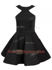 Popular Halter Top Sleeveless Prom Dresses Mini Length Beading Black Satin