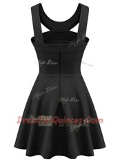 Popular Halter Top Sleeveless Prom Dresses Mini Length Beading Black Satin