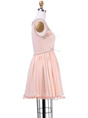 Pretty Peach A-line Scoop Sleeveless Chiffon Mini Length Zipper Beading and Pleated Homecoming Dress