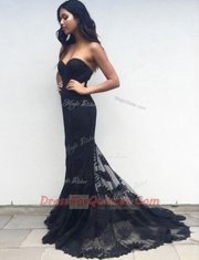 Glittering Mermaid Sweetheart Sleeveless Lace Appliques Brush Train Zipper