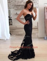 Glittering Mermaid Sweetheart Sleeveless Lace Appliques Brush Train Zipper
