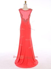 Mermaid Scoop Chiffon Sleeveless Brush Train and Beading