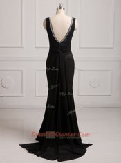 Mermaid With Train Backless Black for Prom and Party with Beading Brush Train
