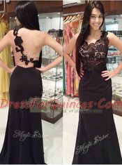 Brush Train Mermaid Dress for Prom Black Scoop Chiffon Sleeveless Zipper