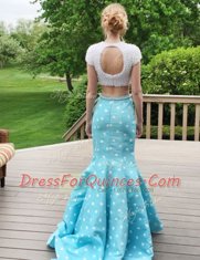 Great Scoop Blue Zipper Evening Dress Beading Sleeveless Floor Length