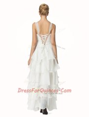 Extravagant High Low White Prom Dress Straps Sleeveless Lace Up