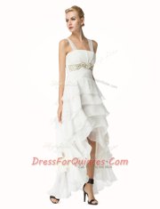 Extravagant High Low White Prom Dress Straps Sleeveless Lace Up