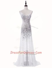 Scoop Sleeveless With Train Beading Zipper Homecoming Dress with White Sweep Train