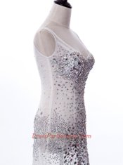 Scoop Sleeveless With Train Beading Zipper Homecoming Dress with White Sweep Train