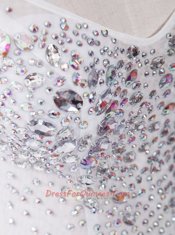 Scoop Sleeveless With Train Beading Zipper Homecoming Dress with White Sweep Train