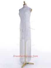 Scoop Chiffon Sleeveless Floor Length Prom Evening Gown and Beading