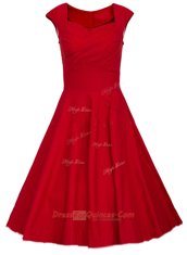 Edgy Satin Square Cap Sleeves Zipper Ruching Prom Dress in Red