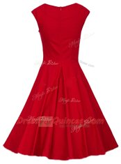 Edgy Satin Square Cap Sleeves Zipper Ruching Prom Dress in Red