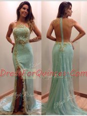 Mermaid Zipper Prom Dress Apple Green for Prom and Party with Sequins Court Train