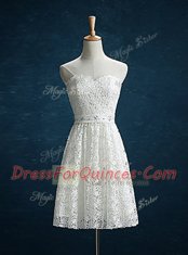Modest Lace White Sweetheart Neckline Beading Dress for Prom Sleeveless Zipper