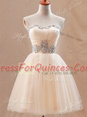 Sweetheart Sleeveless Prom Party Dress Mini Length Beading Champagne Tulle