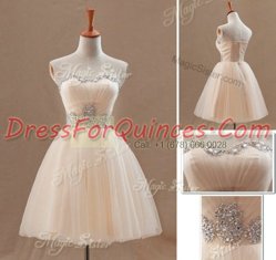 Sweetheart Sleeveless Prom Party Dress Mini Length Beading Champagne Tulle