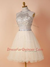 Scoop Champagne Sleeveless Knee Length Beading Backless