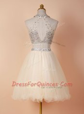 Scoop Champagne Sleeveless Knee Length Beading Backless