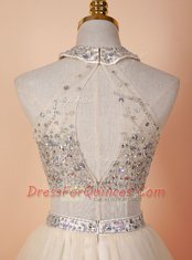 Scoop Champagne Sleeveless Knee Length Beading Backless