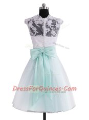 New Arrival Blue And White V-neck Neckline Lace and Sashes ribbons Prom Evening Gown Sleeveless Zipper