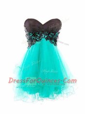 Sleeveless Mini Length Appliques Zipper Prom Dresses with Turquoise