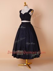 Tea Length Black Dress for Prom Straps Sleeveless Zipper