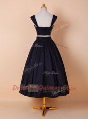 Tea Length Black Dress for Prom Straps Sleeveless Zipper