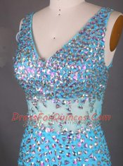 Blue Mermaid Beading Prom Evening Gown Zipper Chiffon Sleeveless