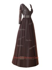 Deluxe Brown Zipper Lace Long Sleeves Floor Length