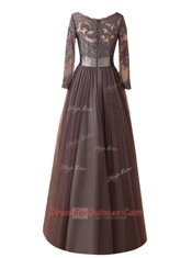 Deluxe Brown Zipper Lace Long Sleeves Floor Length