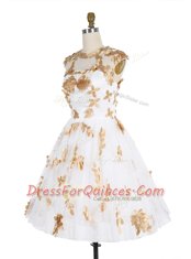 Scoop Lace White Sleeveless Appliques Knee Length