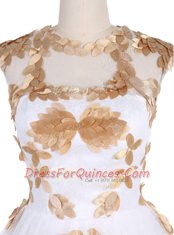 Scoop Lace White Sleeveless Appliques Knee Length