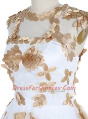 Scoop Lace White Sleeveless Appliques Knee Length