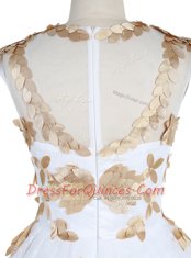 Scoop Lace White Sleeveless Appliques Knee Length