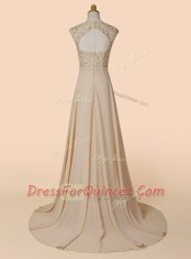 Excellent With Train Champagne Prom Dresses Scoop Sleeveless Brush Train Backless