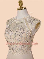 Excellent With Train Champagne Prom Dresses Scoop Sleeveless Brush Train Backless