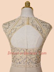 Excellent With Train Champagne Prom Dresses Scoop Sleeveless Brush Train Backless
