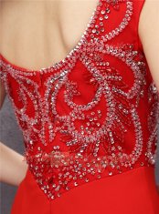Mermaid With Train Red Prom Gown Chiffon Sweep Train Sleeveless Beading and Sequins