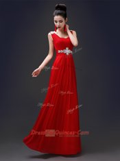 Chiffon Square Sleeveless Zipper Beading Prom Gown in Red