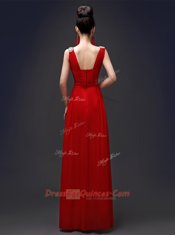Chiffon Square Sleeveless Zipper Beading Prom Gown in Red