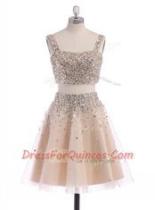 Colorful Champagne Straps Neckline Beading Prom Evening Gown Sleeveless Zipper