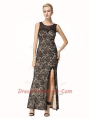 High Class Scoop Sleeveless Evening Dress Ankle Length Lace Black Lace