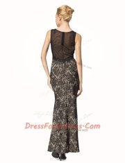 High Class Scoop Sleeveless Evening Dress Ankle Length Lace Black Lace