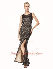 High Class Scoop Sleeveless Evening Dress Ankle Length Lace Black Lace