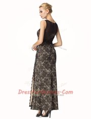 High Class Scoop Sleeveless Evening Dress Ankle Length Lace Black Lace