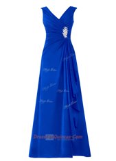 Dramatic Royal Blue A-line V-neck Sleeveless Chiffon Floor Length Zipper Beading Evening Dress